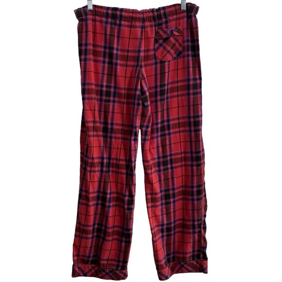 VICTORIA'S SECRET Women Flannel Pajama Set SZ M Red Purple Metallic Plaid 8-10 - Picture 6 of 10